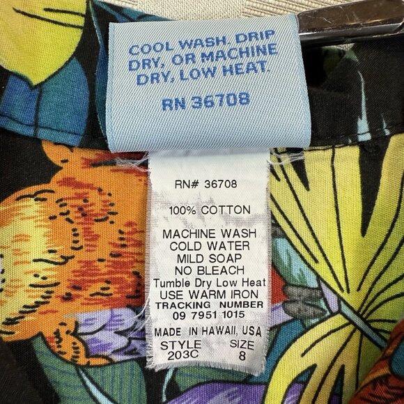 Vintage RJC Parrot Print YOUTH Sz 8 Button Up Hawaiian Tropical Shirt Made USA - Picture 11 of 11